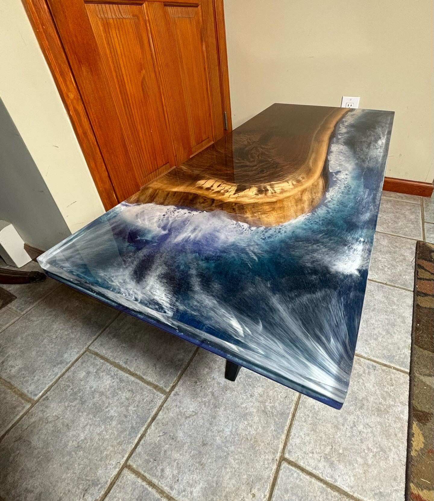 "OCEAN'S EDGE" WALNUT AND EPOXY COFFEE TABLE