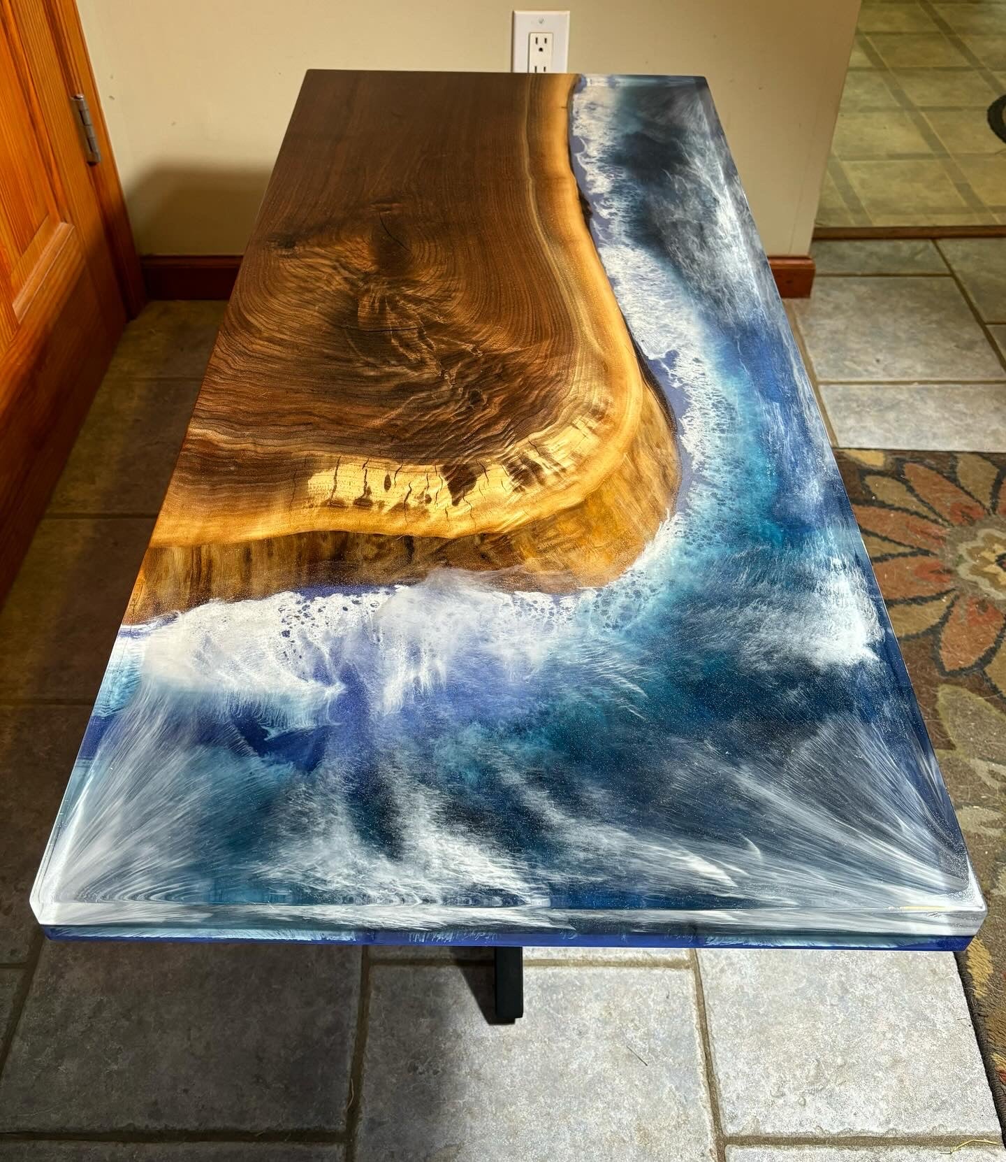 "OCEAN'S EDGE" WALNUT AND EPOXY COFFEE TABLE