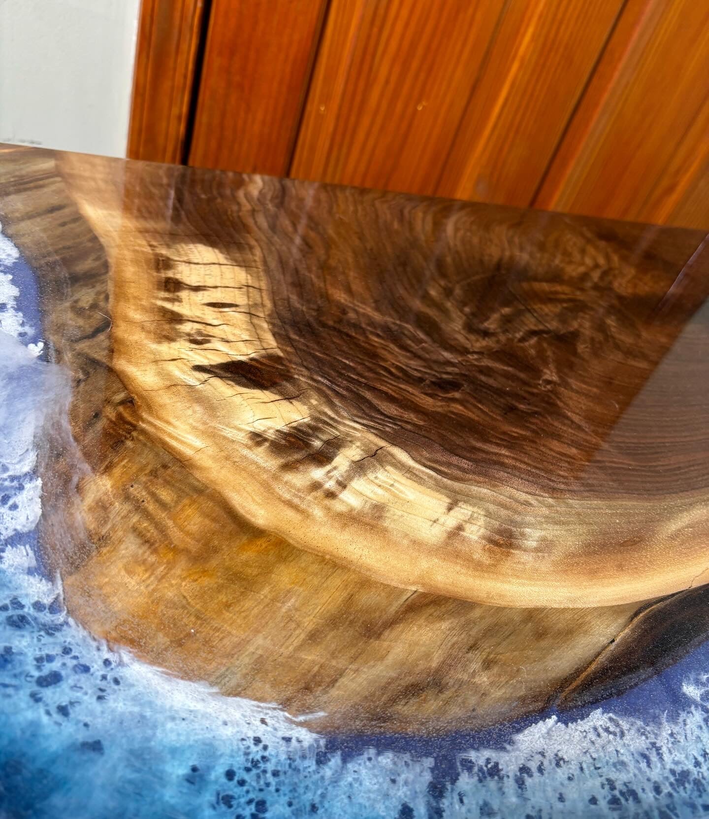 "OCEAN'S EDGE" WALNUT AND EPOXY COFFEE TABLE