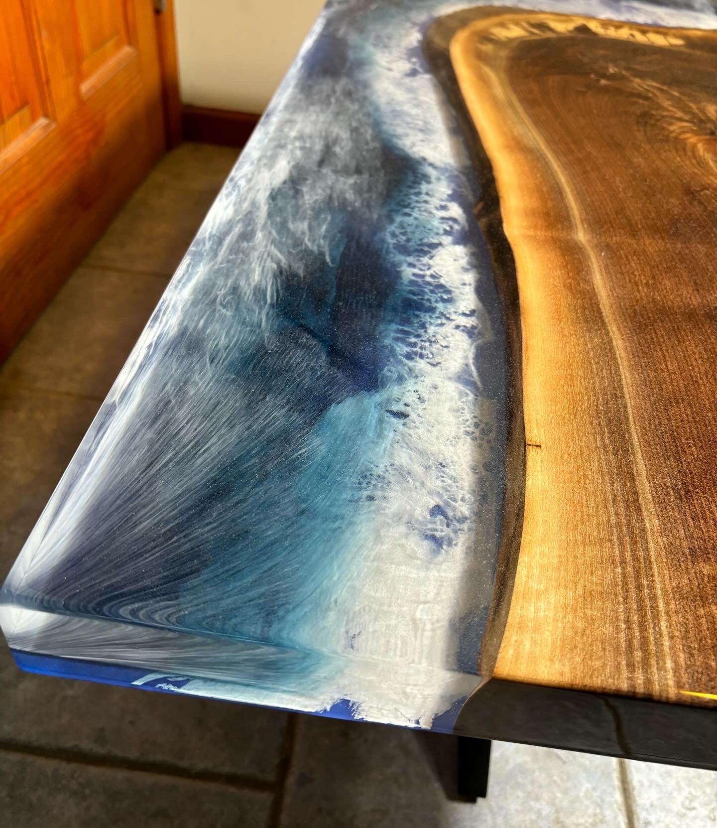 "OCEAN'S EDGE" WALNUT AND EPOXY COFFEE TABLE