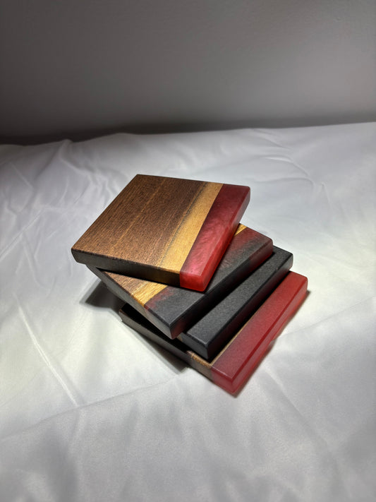 WALNUT AND DARK SCARLET EPOXY COASTERS