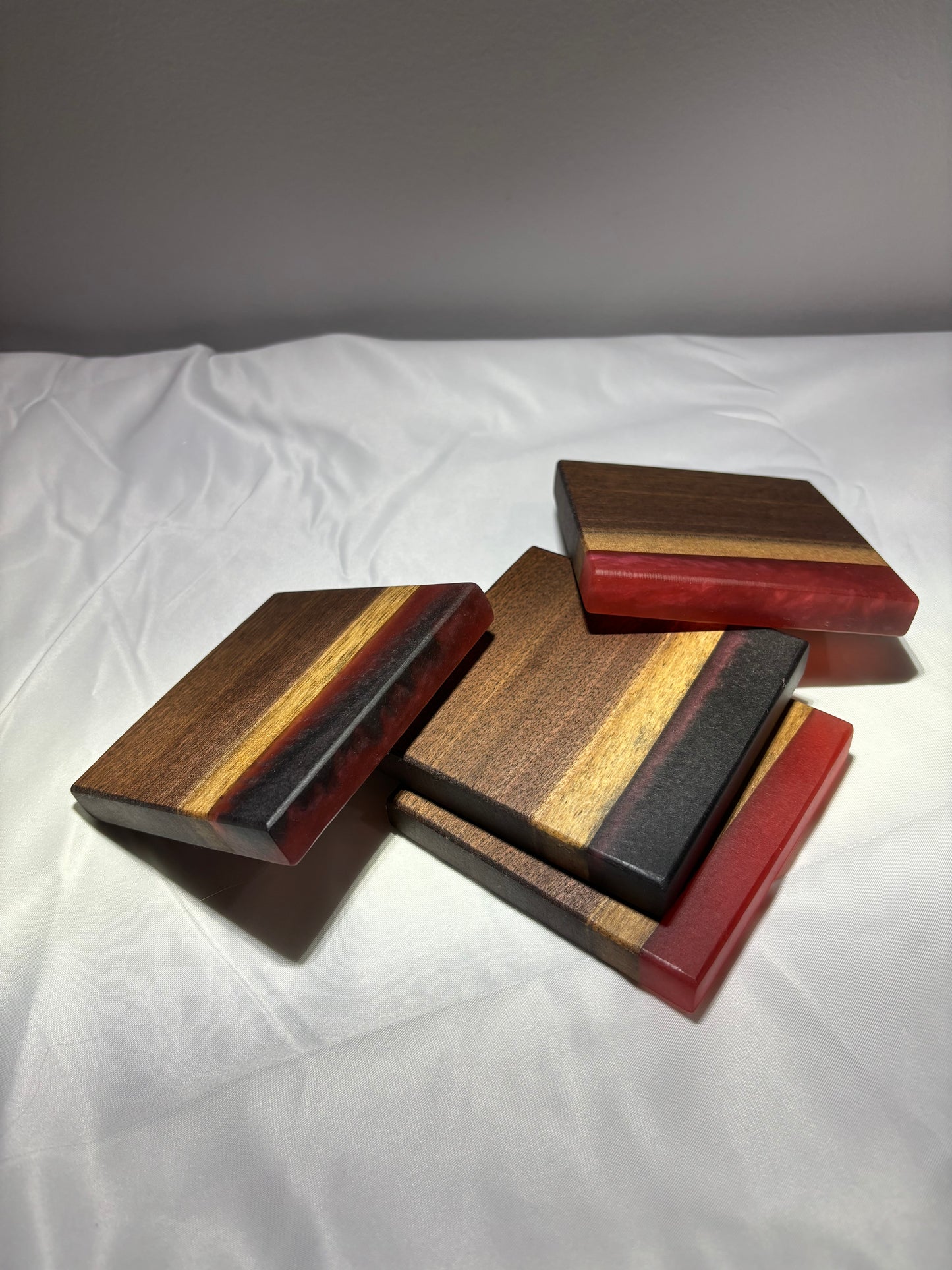 WALNUT AND DARK SCARLET EPOXY COASTERS