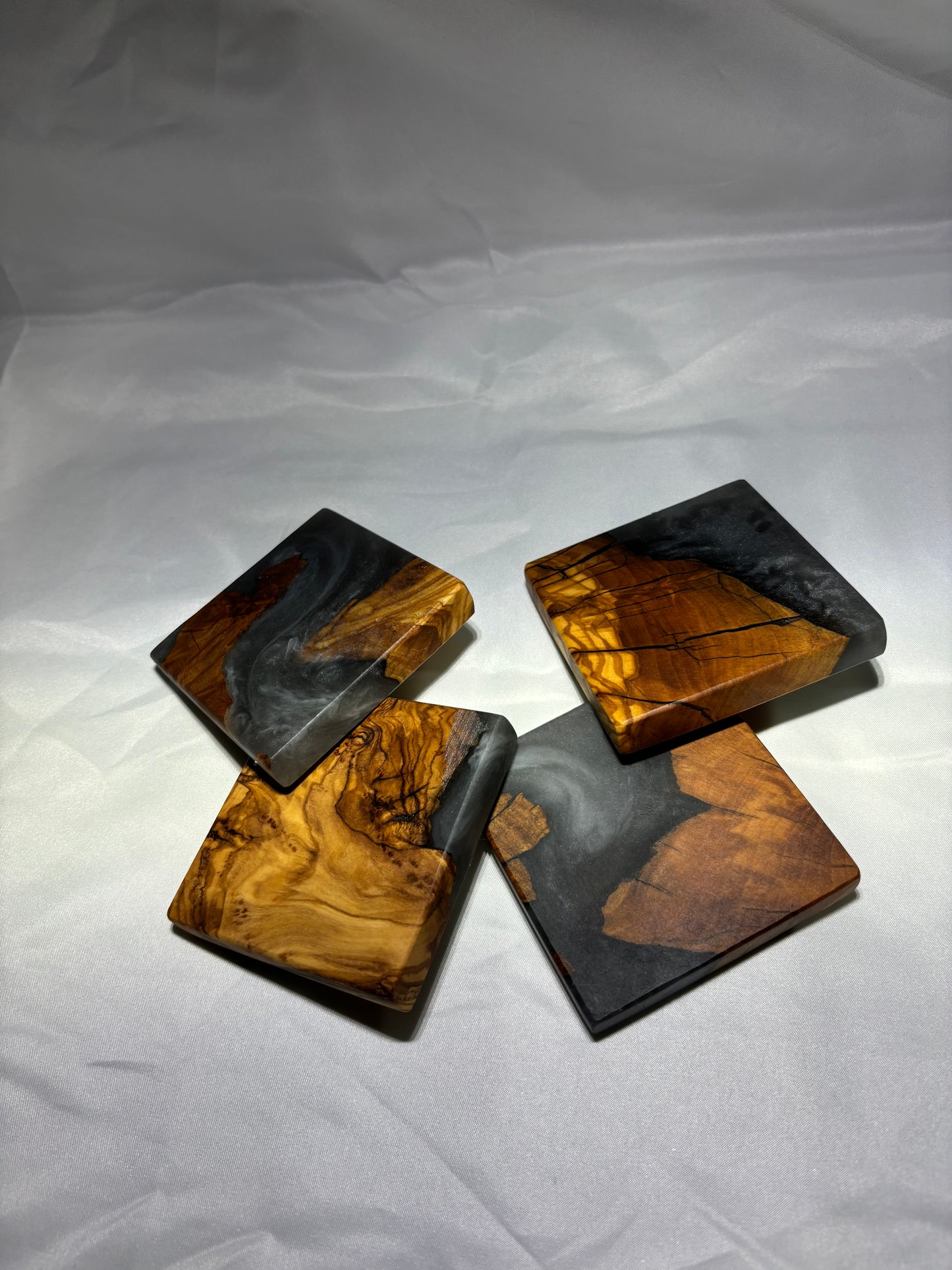 OLIVE WOOD AND GUN METAL GREY EPOXY MINI COASTERS