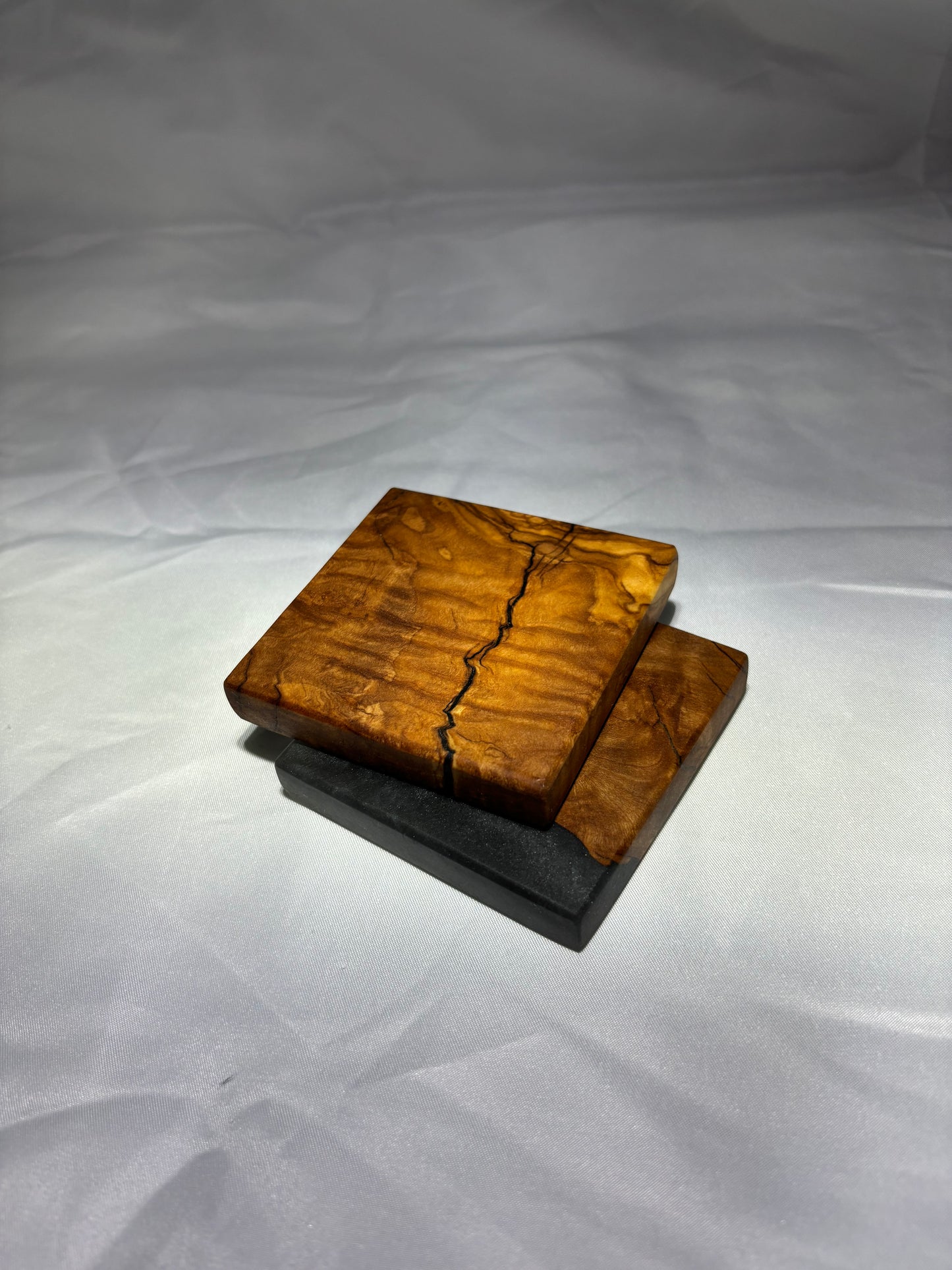 OLIVE WOOD AND GUN METAL GREY EPOXY MINI COASTERS