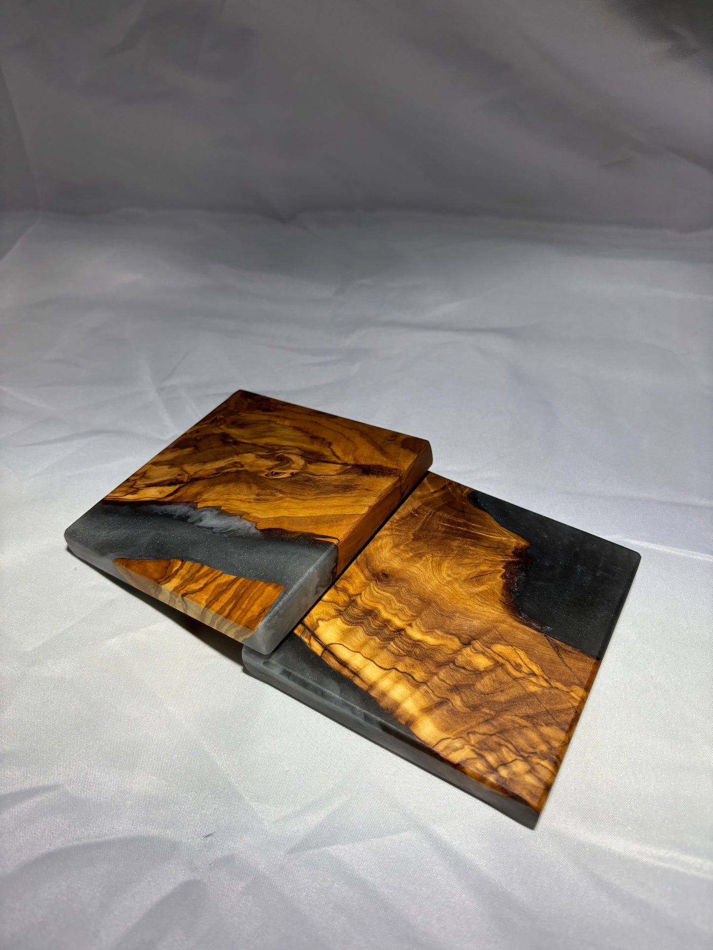 OLIVE WOOD AND GUN METAL GREY EPOXY COASTERS