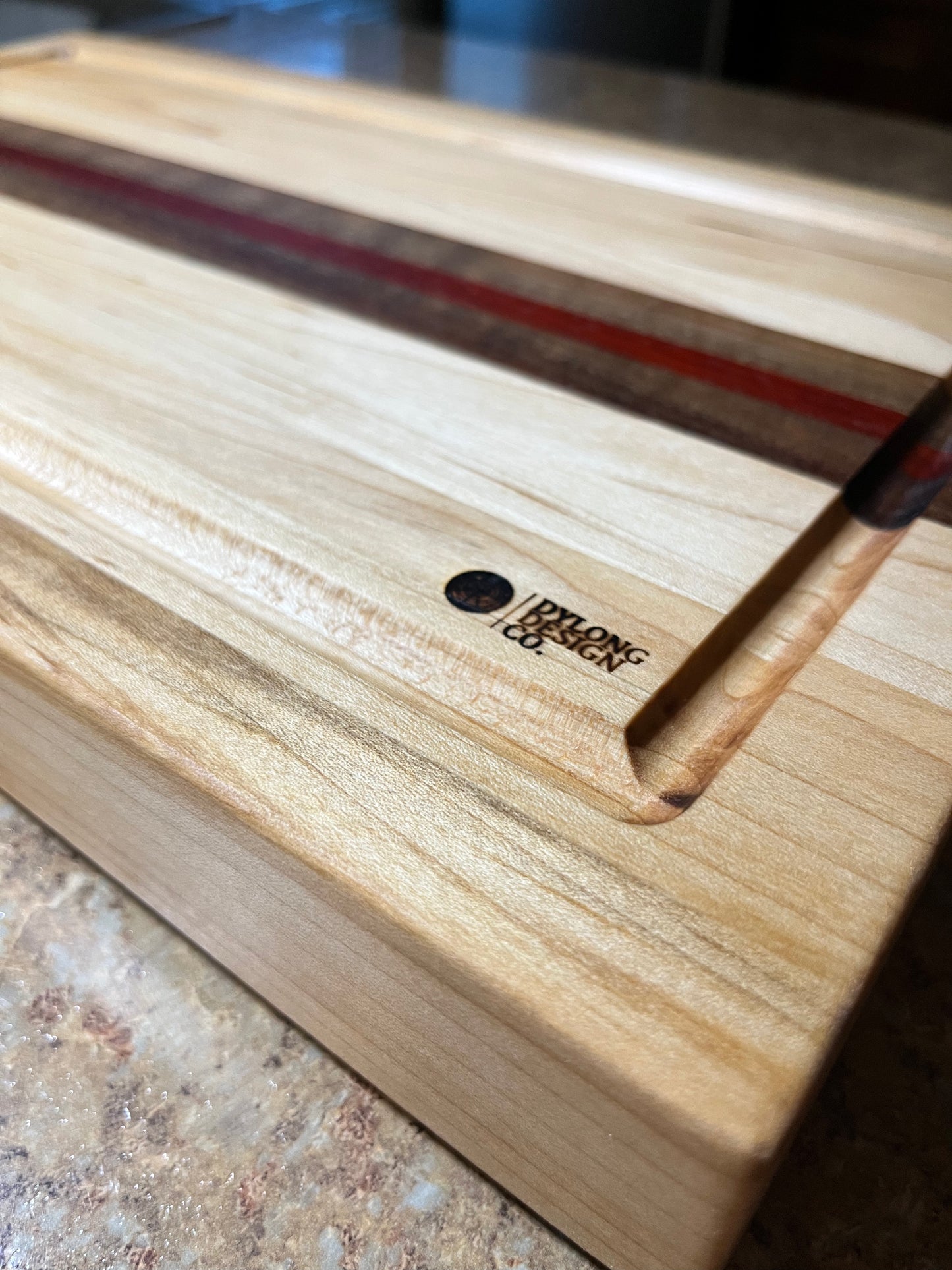 MAPLE BUTCHER BLOCK WITH WALNUT AND PADAUK STRIPES