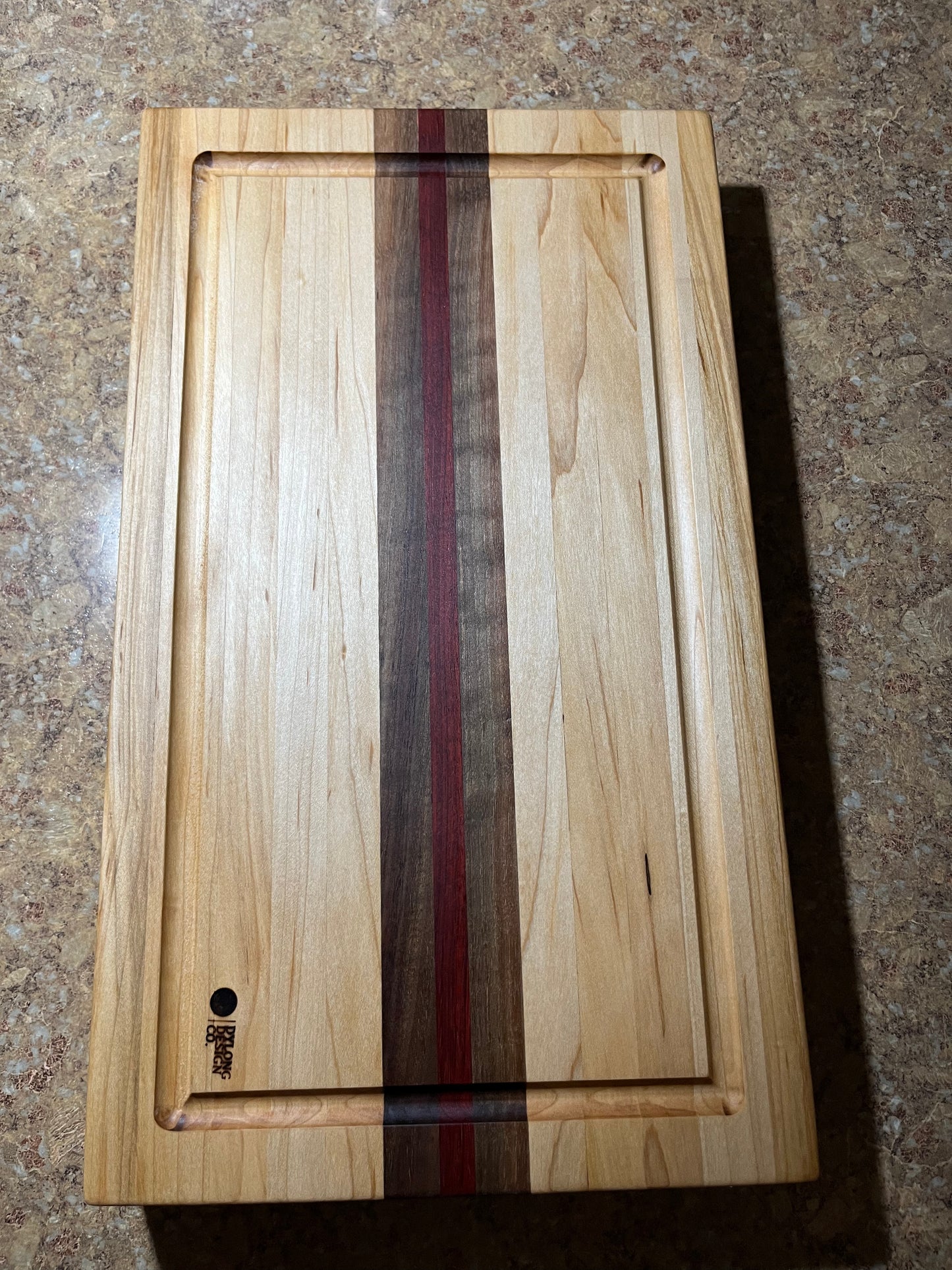 MAPLE BUTCHER BLOCK WITH WALNUT AND PADAUK STRIPES