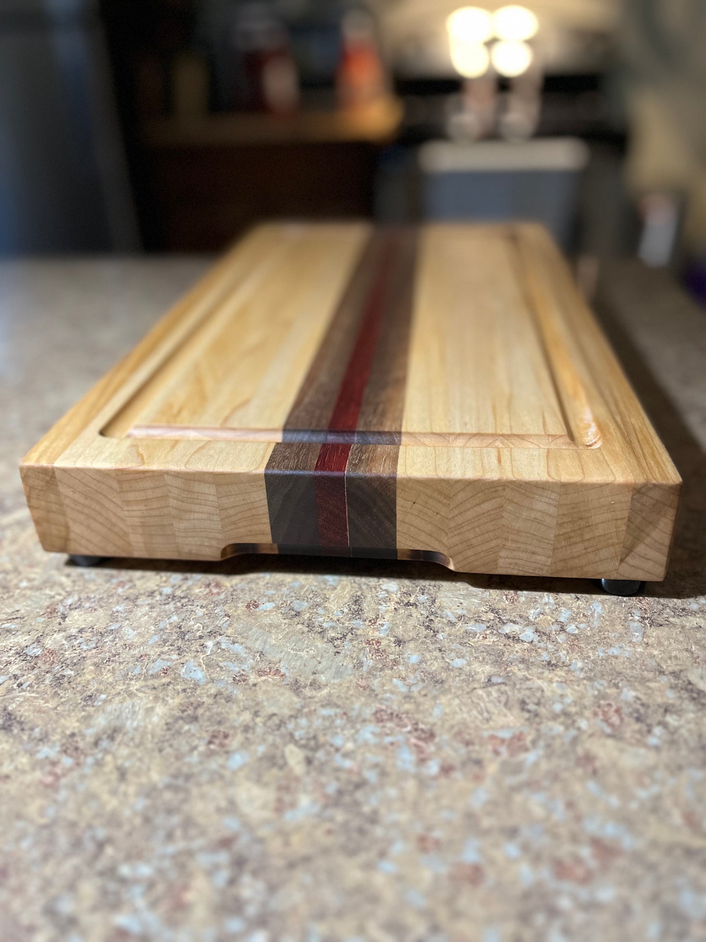 MAPLE BUTCHER BLOCK WITH WALNUT AND PADAUK STRIPES