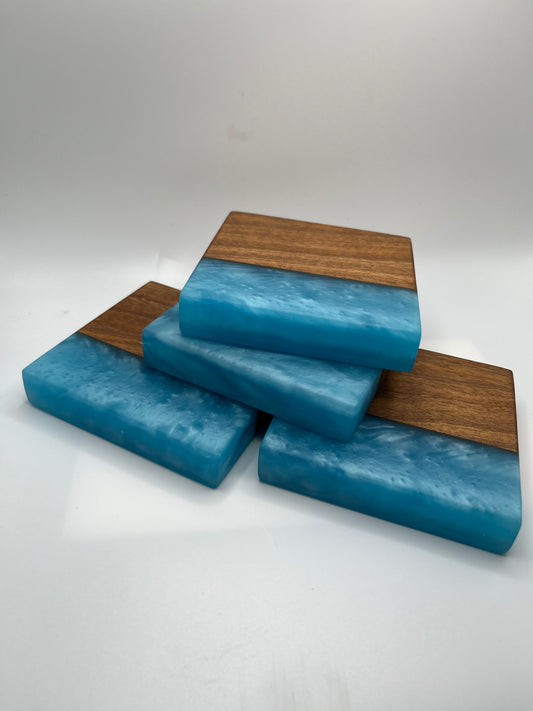 BUTTERNUT AND ELECTRIC BLUE EPOXY COASTERS