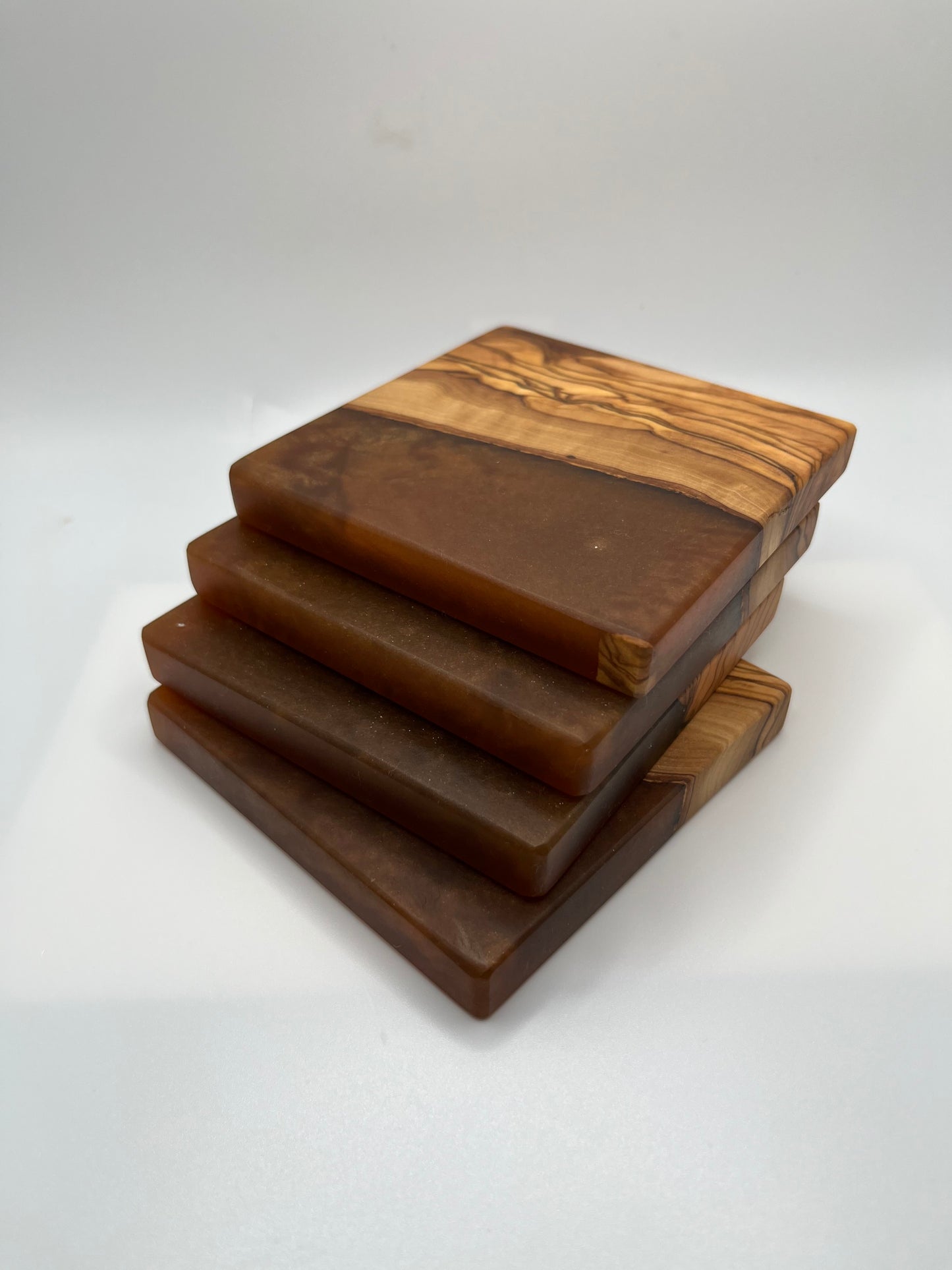 OLIVE WOOD AND RUST EPOXY COASTERS