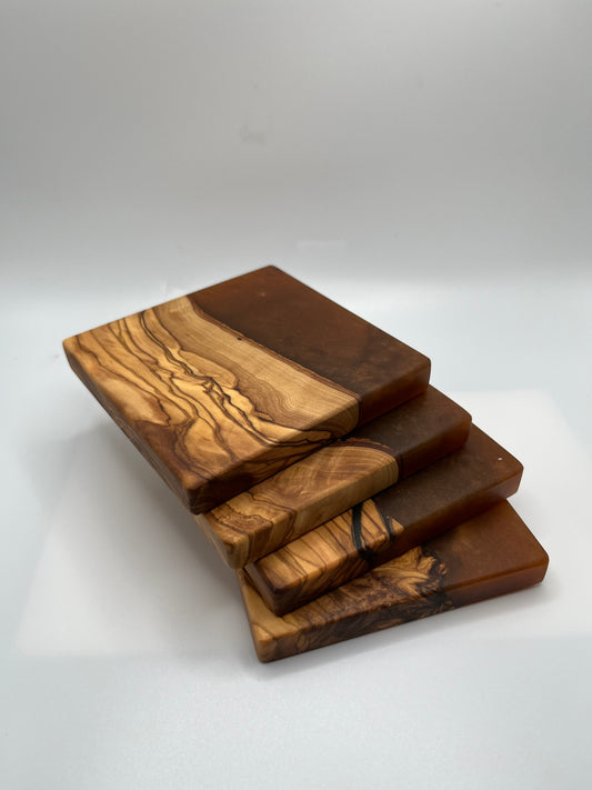 OLIVE WOOD AND RUST EPOXY COASTERS