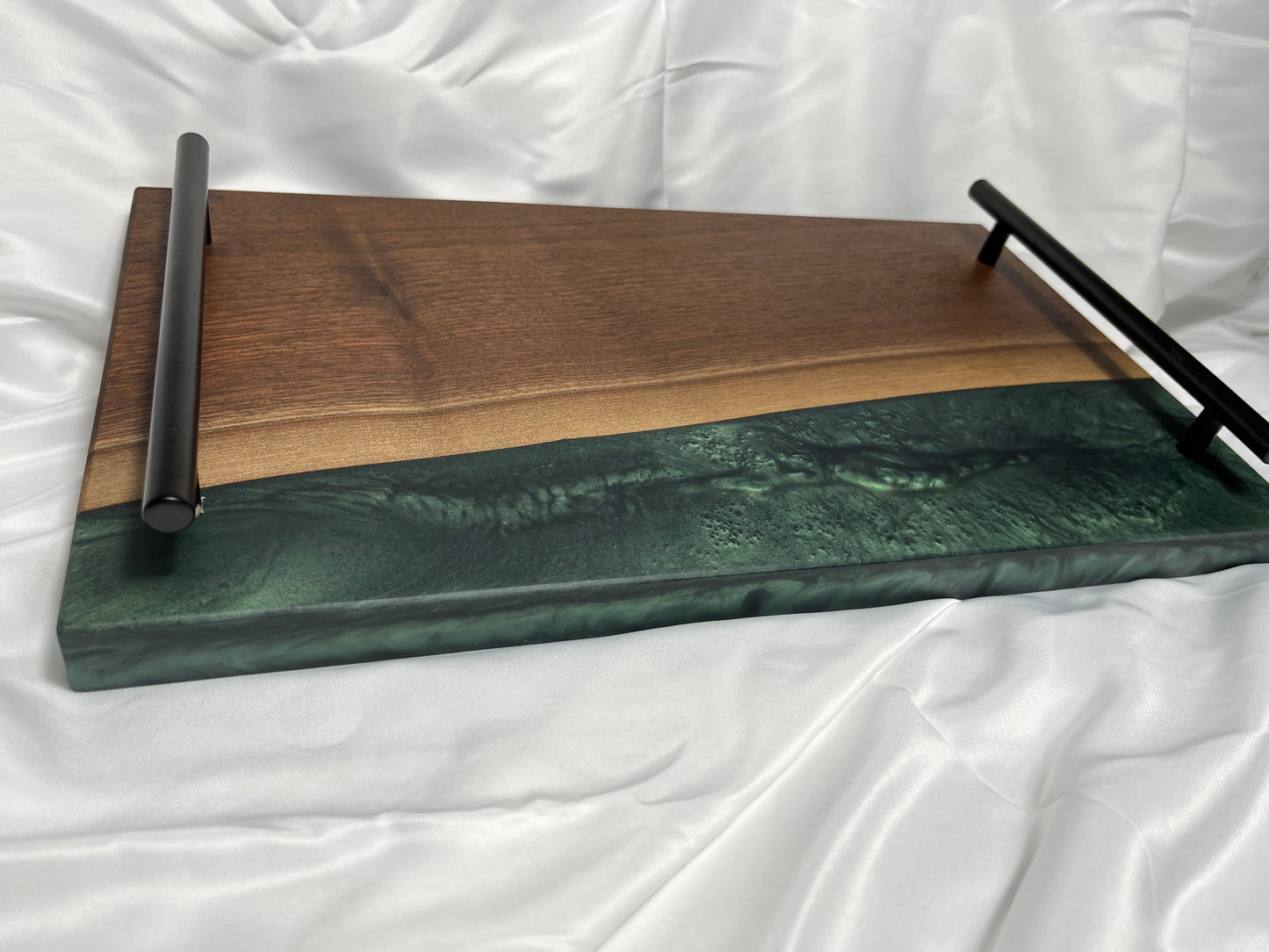 BLACK WALNUT AND JUNGLE GREEN EPOXY SERVING TRAY