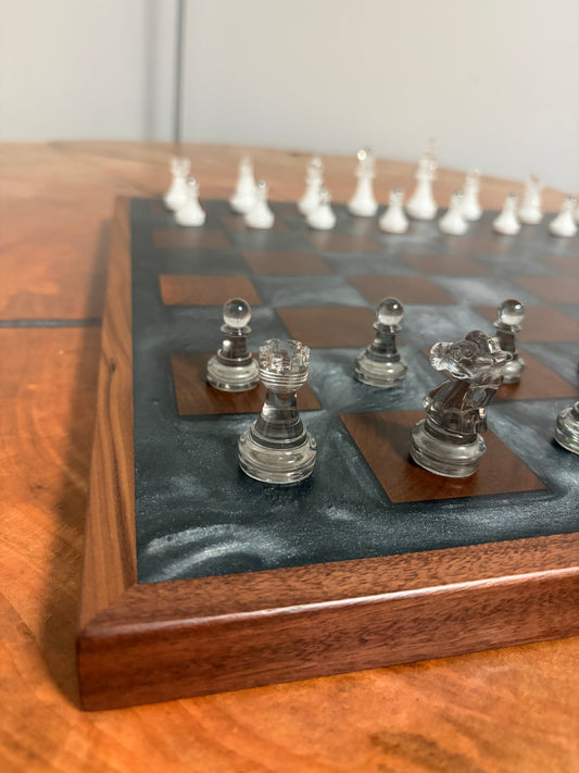 "Lunar Surface" End Grain Black Walnut & Epoxy Chess Board