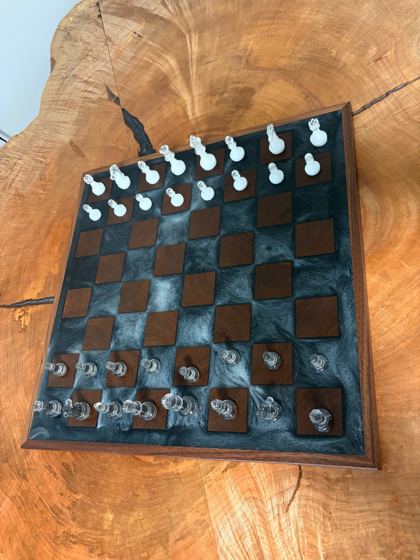 "Lunar Surface" End Grain Black Walnut & Epoxy Chess Board