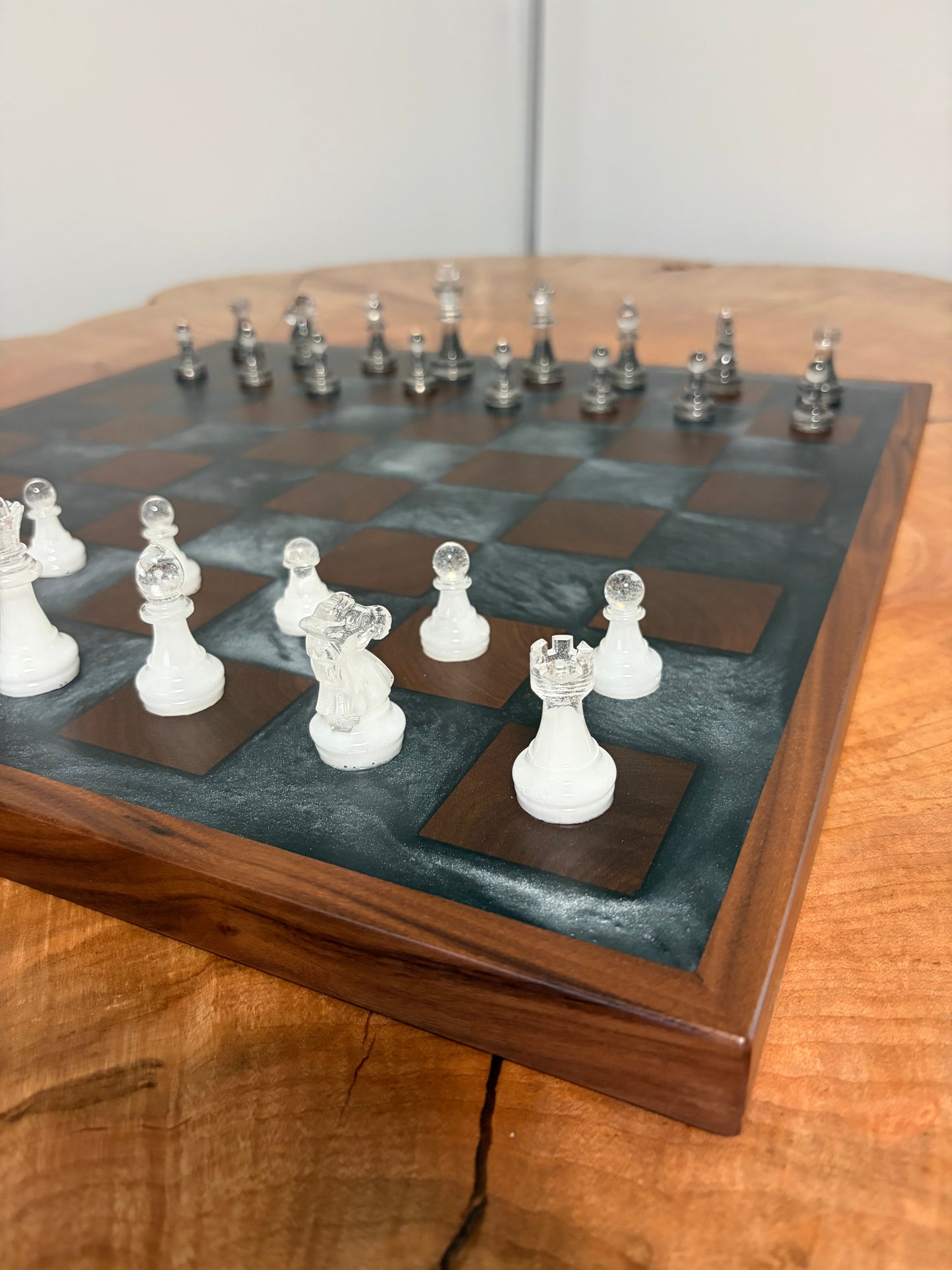 "Lunar Surface" End Grain Black Walnut & Epoxy Chess Board