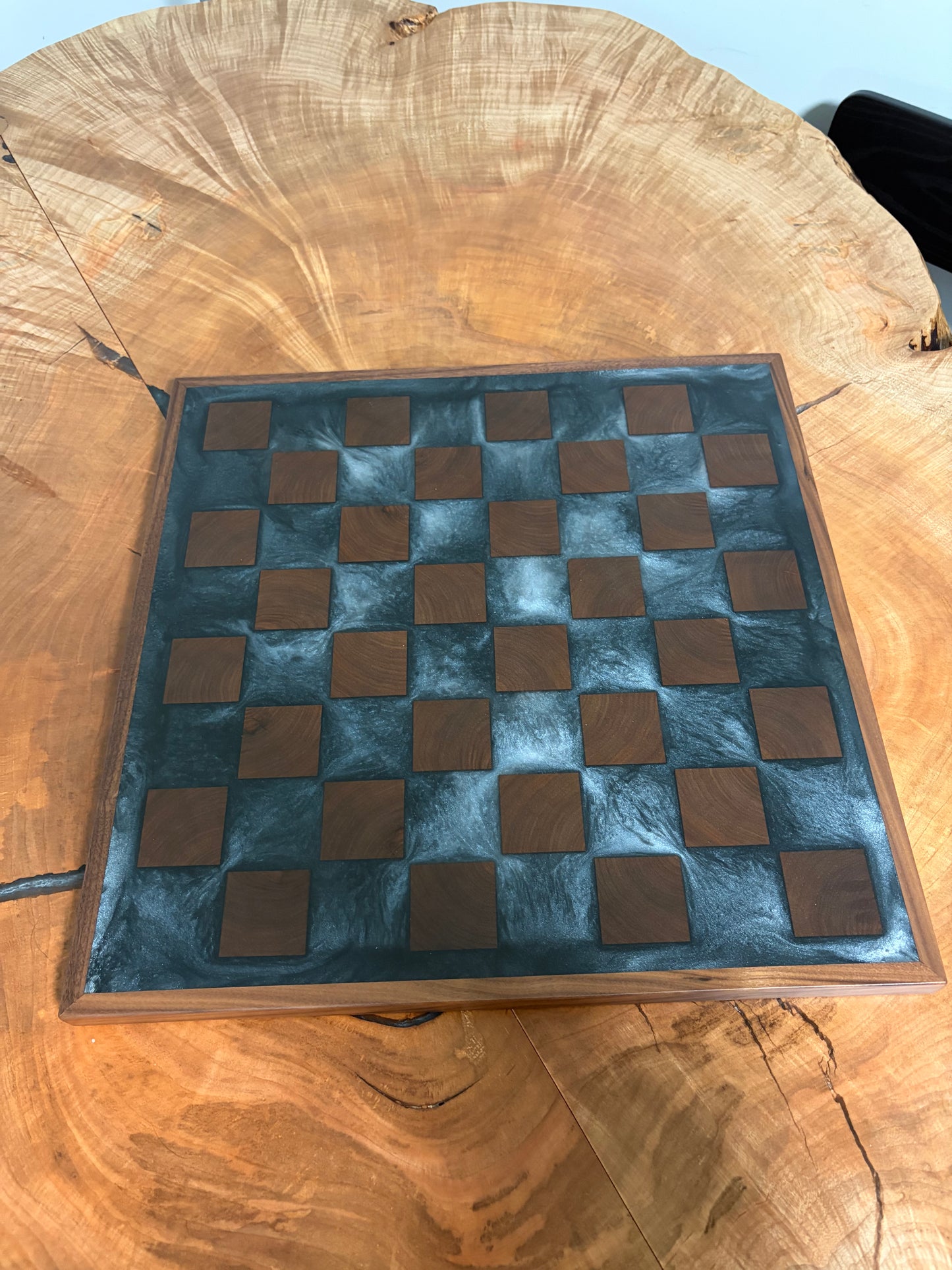 "Lunar Surface" End Grain Black Walnut & Epoxy Chess Board