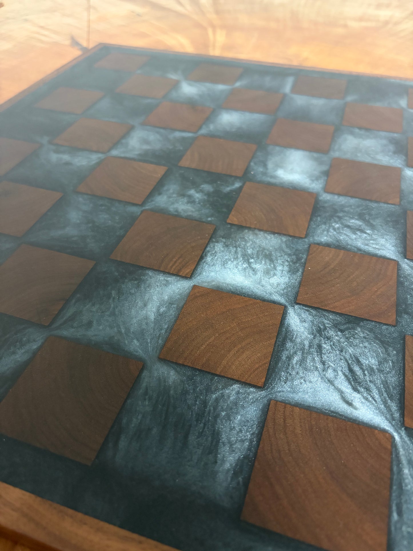 "Lunar Surface" End Grain Black Walnut & Epoxy Chess Board